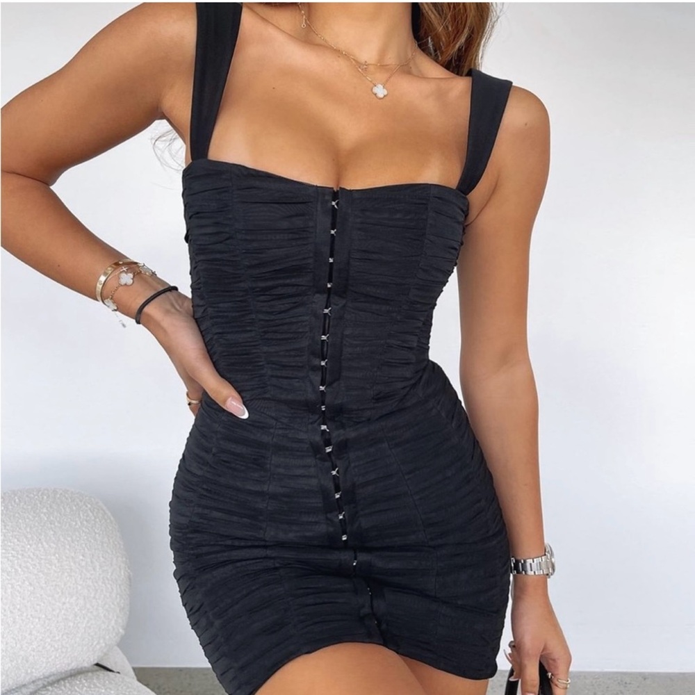 White fox black dress